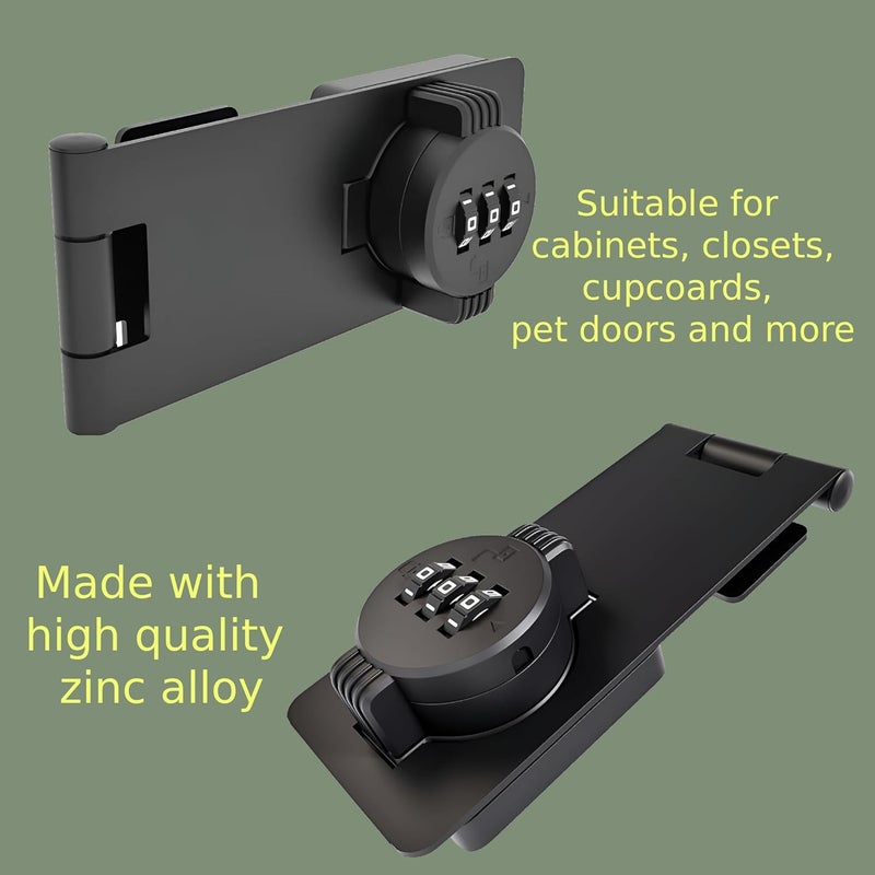 RETRIN Keyless Combination Lock 3-Digit Combination Lock for Doors Twist Knob Hasp Latch Lock with Password Code Zinc Alloy Door Latch for Kitchen Drawers, Cabinets, Cupboard (Black) - Image 5